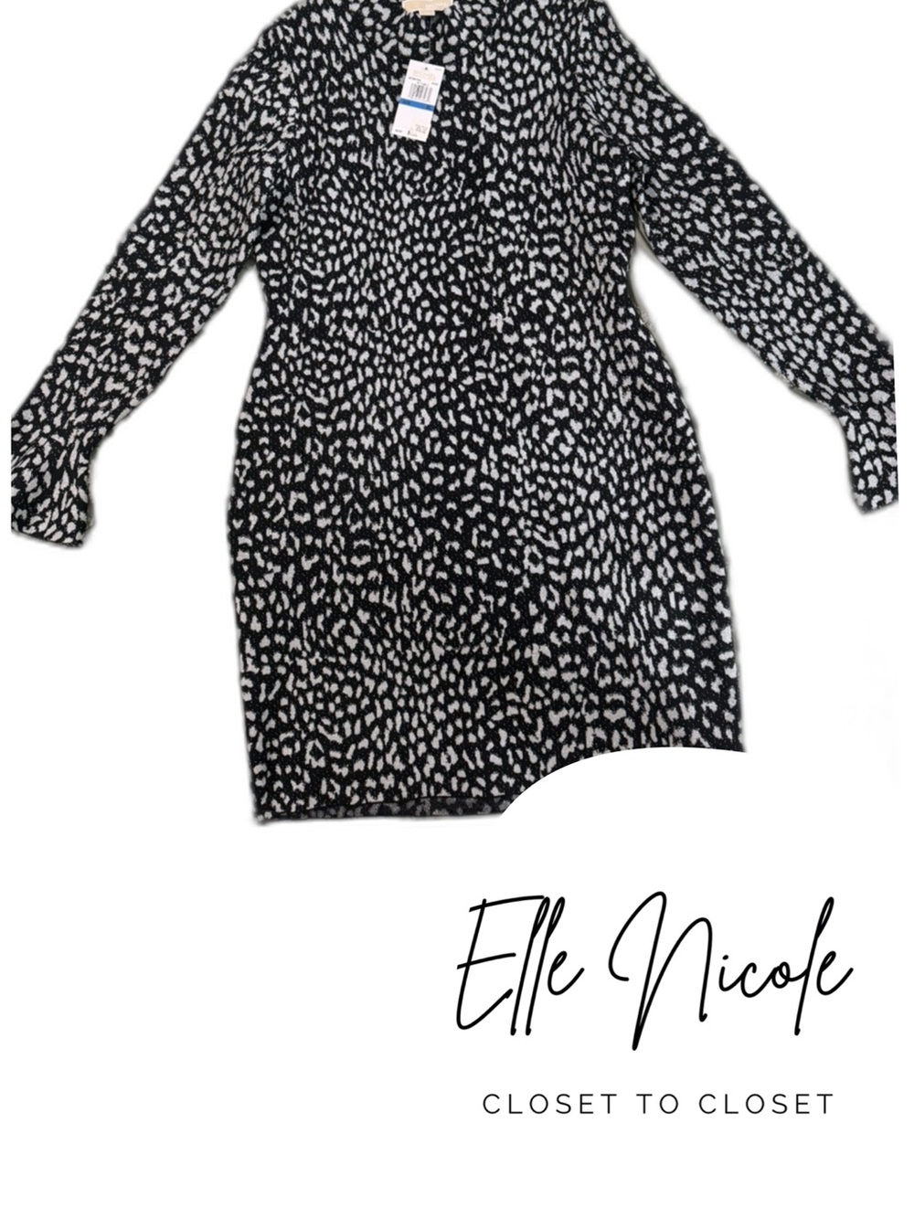 NEW Michael Kors Black & White Animal Print Long Sleeve Sweater Dress